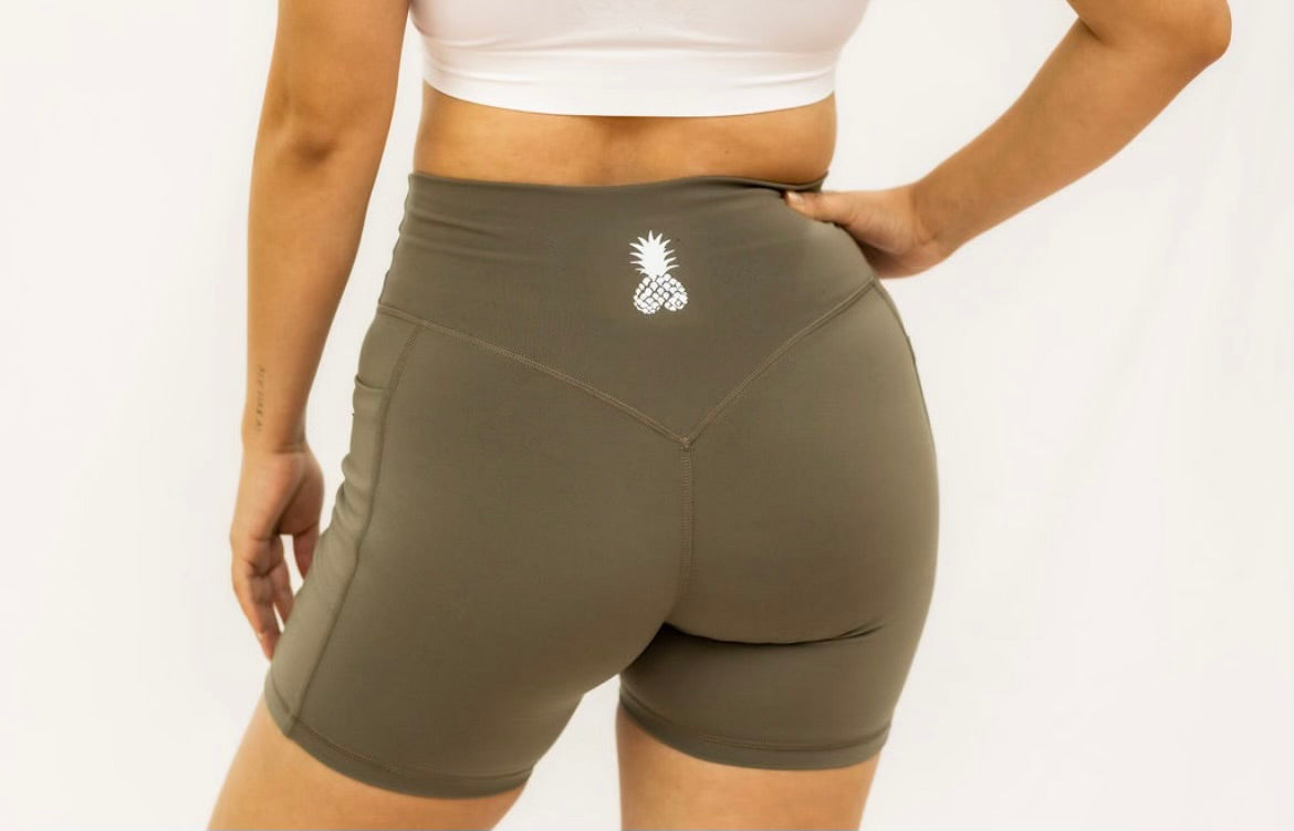 Seamless Olive Green Phineapple Workout Shorts
